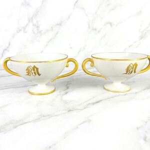Antique Carl Tielsch (C.T.) Altwasser Monogrammed Bouillon Cups Germany Silesia